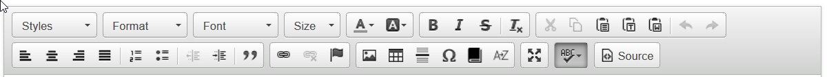 CKEditor toolbar with buttons using icons as labels. Gray and white background with gray borders and black text.